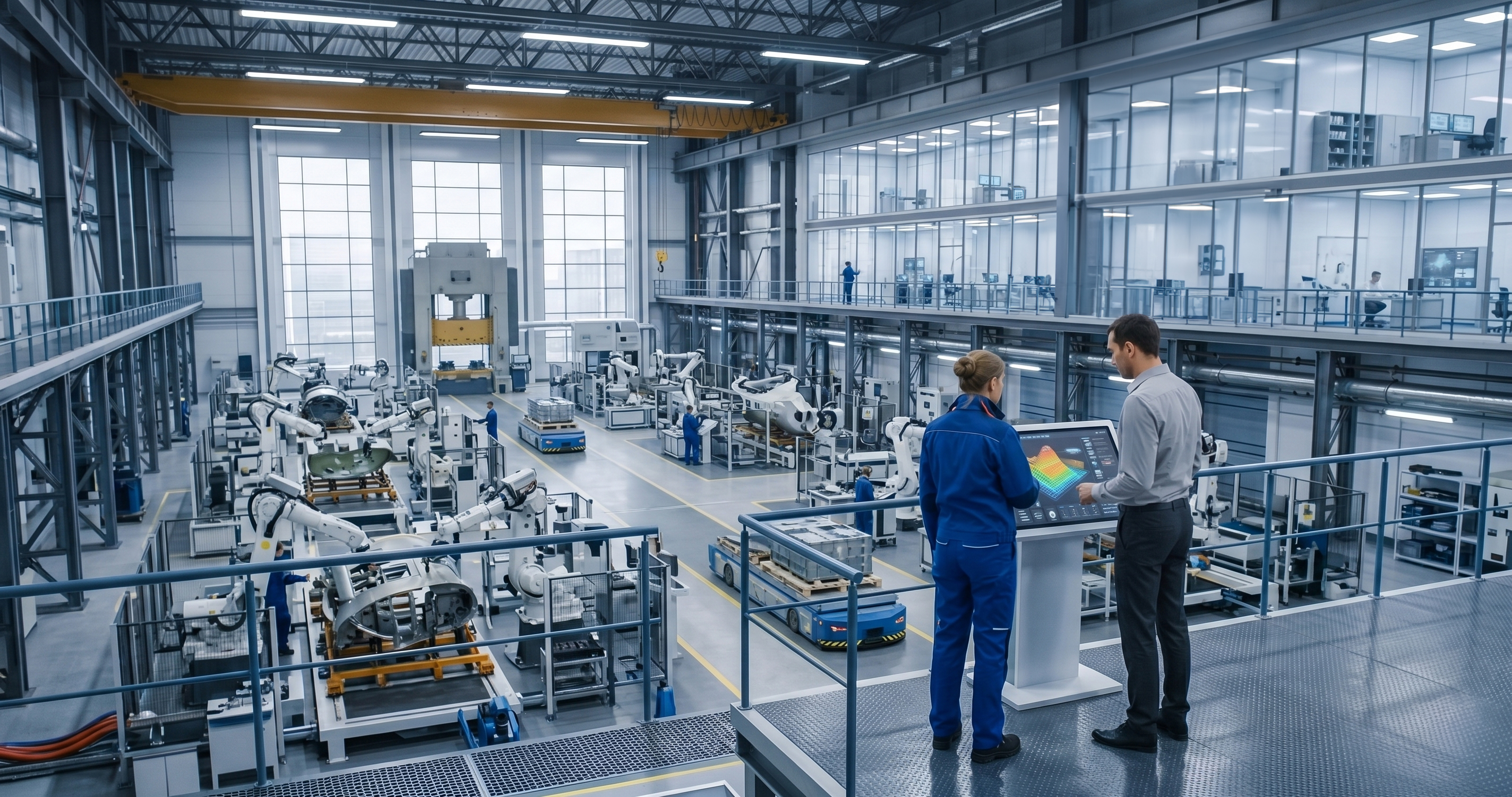 Manufacturing factory floor with AI and automation systems
